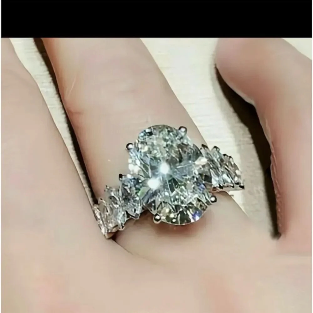HUGE 7Ct. Oval Lab created diamond  Cocktail Ring Silver Wedding Size 7